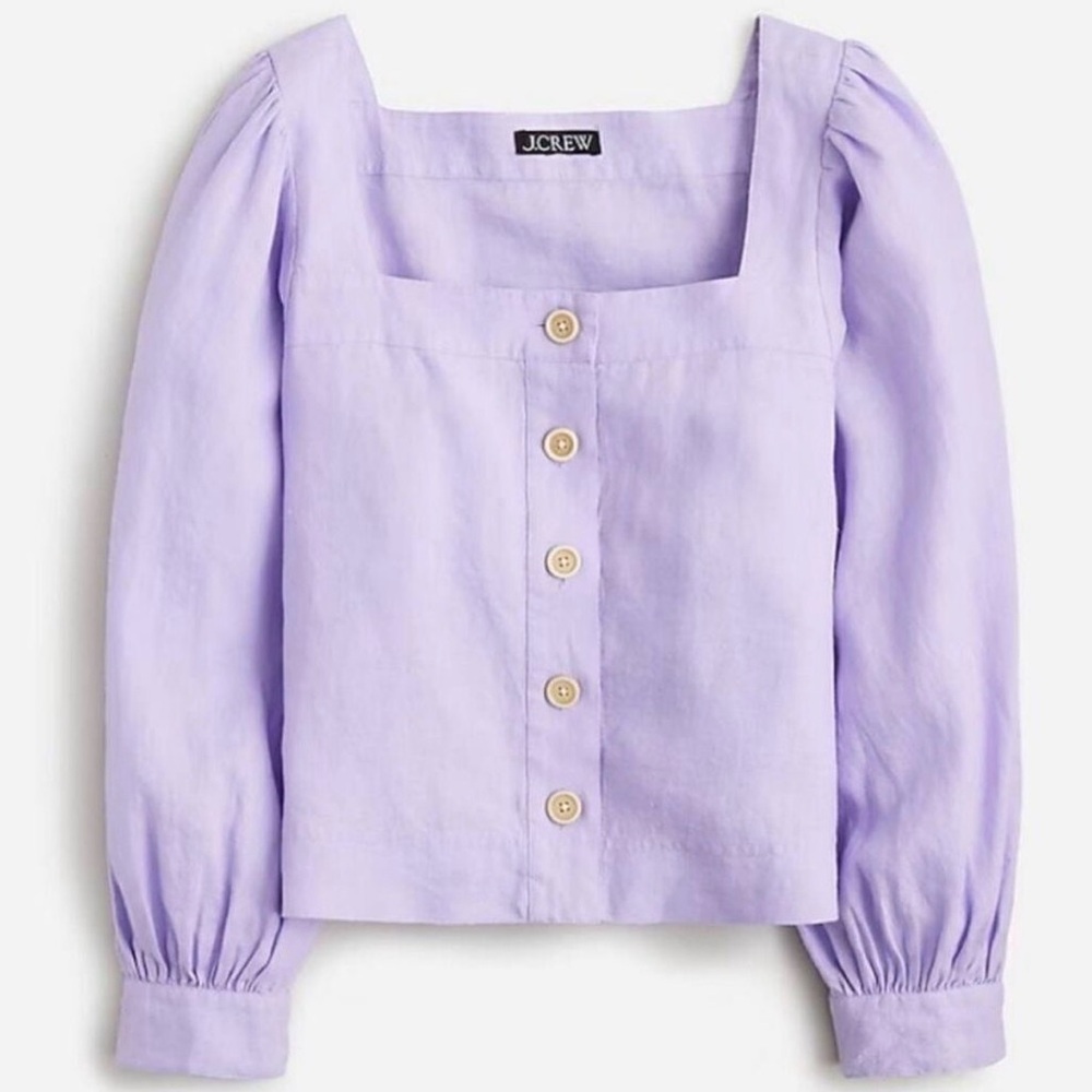 J. Crew Lavender Square-Neck Linen Blouse